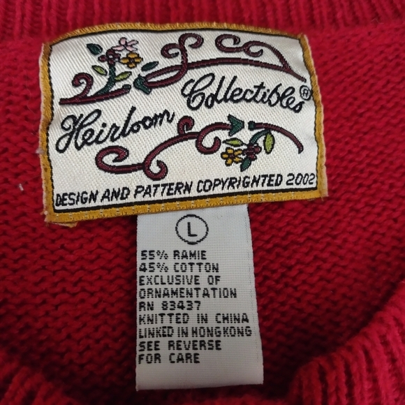 Vtg Heirloom Collectibles Cardigan Sweater Red Cotton Blend Embroider Flags Sz L - Picture 7 of 7